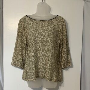 LOFT Beige and Black Floral Blouse